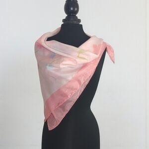 Elegant Pastel Pink Floral Scarf with Luxurious Rolled Hem